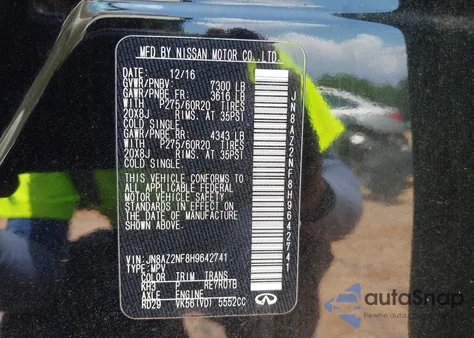 2017 Infiniti Qx80 z USA, uszkodzony, nr VIN JN8AZ2NF8H9642741